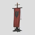 Medieval Weapon With Red Banner Black Symbol Spiked Top And Claw Base