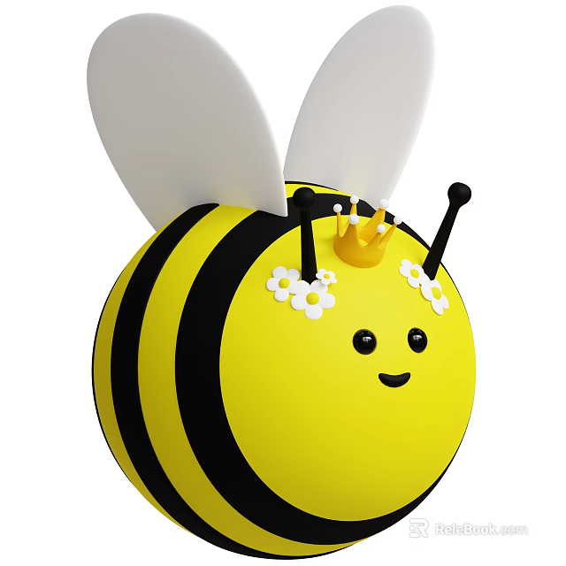 Cute Bumblebee Doll With Yellow Black Stripes White Wings Golden Crown And Smiling Face 3d model 