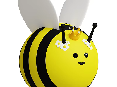 Cute Bumblebee Doll With Yellow Black Stripes White Wings Golden Crown And Smiling Face 3d model