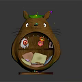 Cartoon Totoro Shaped Wooden Decor With Green Hat Pink Heart And Colorful Items Inside Base