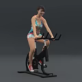 Woman Exercising on Stationary Bike in Colorful Sportswear Against Gray Background