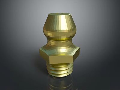 Brass Metal Fitting With Hexagonal Base Conical Top And Smooth Shiny Surface 3d model