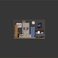 Cozy Bedroom Study Interior With Bookshelf Desk Computer Wardrobe Bed Rug And Wooden Floor