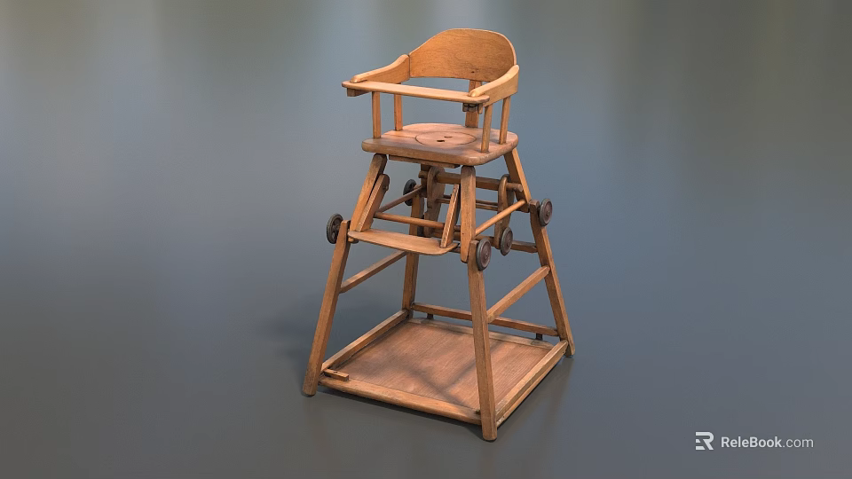 Wooden Toddler Chair With Sturdy Frame And Rolling Wheels For Safe Use 3d model 