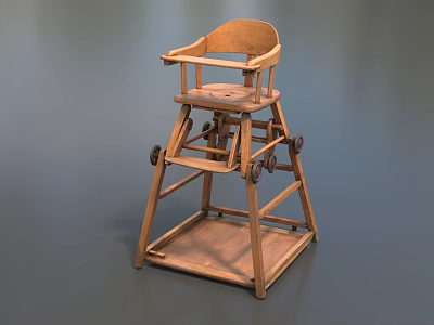Wooden Toddler Chair With Sturdy Frame And Rolling Wheels For Safe Use 3d model