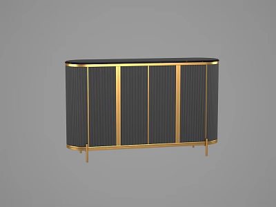 Modern Black Gold Sideboard With Vertical Stripes Cabinet Doors Elegant Storage Furniture For Dining Room 3d model