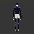 3D Character With Blue Hair Dark Blue Tight Top Light Shorts Black Leggings And Barefoot
