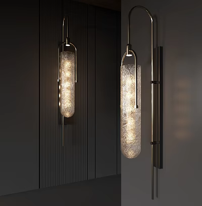 Modern Wall Lamps With Transparent Textured Shades Mounted On Dark Panels Illuminated Minimalist Interior 3d model