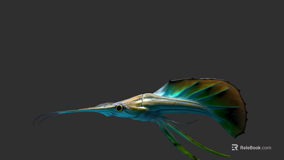 Vibrant Aquatic Fish With Long Snout Colorful Fins And Shiny Body 3d model 