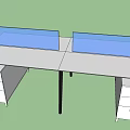 Modern Office Desk With Blue Dividers White Drawer Cabinets And Black Legs