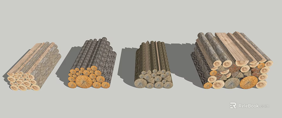 Stacked Natural Stone and Wood Building Materials with Various Sizes and Texture 3d model 