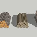 Stacked Natural Stone and Wood Building Materials with Various Sizes and Texture
