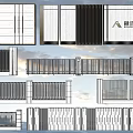 Modern Building Facade Design With Metal Grilles Wooden Elements And Greenery Background 3d model