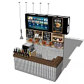 Modern Reception Desk Interior Design With Hanging Pendant Lights Digital Screens And Wooden Countertop