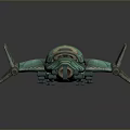 Futuristic Teal Spaceship 3D Model With Gold Accents And Mechanical Design