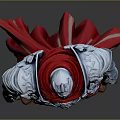 Man In Silver Armor With Red Cape And Detailed Metallic Warrior Design