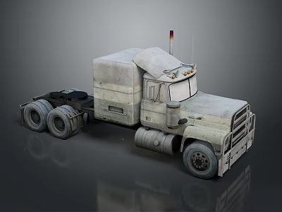 Vintage Heavy Duty Truck with Worn Appearance Multiple Wheels and Red Warning Light 3d model