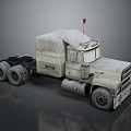 Vintage Heavy Duty Truck with Worn Appearance Multiple Wheels and Red Warning Light