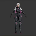 Futuristic Female Character With White Pink Hair And Black Pink Mechanical Armor In 3D Model Design