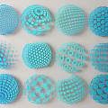 Blue Spherical Wall Decor with Diverse Geometric Patterns and Textured Designs 3d model