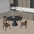Modern Round Dining Table Set With Four Chairs In Kitchen With Cabinets And Pendant Light
