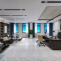 Modern Office Interior With Wooden Bookshelves Green Plants Large Windows And Marble Floor