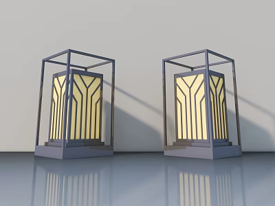 Modern Swing Door With Geometric Frame And Yellow Glass Panel Design 3d model