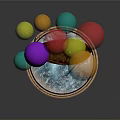 Colorful Balloons Attached To Floating Small Boat Over Glowing Blue Base