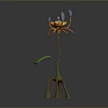 Colorful Artistic Plant With Long Stem Green Leaf And Root Like Base