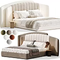 Double Bed Design With Upholstered Headboard Beige Brown Plush Pillows Throw Blankets And Side Table 3d model