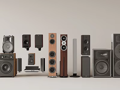 Assorted Audio Speaker Models Including Floor Standing Bookshelf and Compact Designs on 3d model
