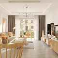 Modern Living Dining Room Interior With Wooden Furniture Sofa TV And Fish Tank