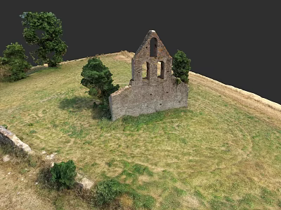 Ancient Stone Ruin in Serene Garden Landscape With Green Grass and Trees 3d model