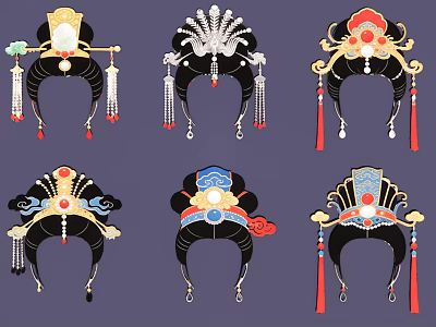 Traditional Chinese Headwear Pendants With Various Decorative Tassels And Ornaments 3d model