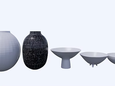 Stylish Ceramic Vessels Collection Featuring Decorative Vases And Bowls In Various Shapes 3d model