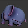 Cute Blue Elephant Doll Character With Pink Ears Shiny Surface And Small Tusks