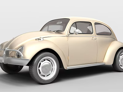 Golden Vintage Beetle Car With Rounded Body And Sleek Classic Exterior 3d model