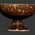 Ceramic Footed Bowl with Brown Spotted Exterior and Turquoise Interior