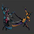 Vibrant Fantasy Characters In Ornate Costumes With Dynamic Poses And Flowing Garments