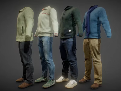 Men's Casual Clothing Collection With Sweaters Jeans And Various Colors 3d model