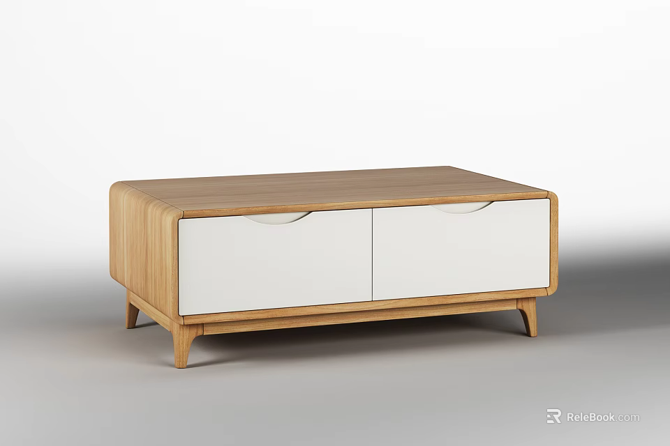 Modern Wooden Coffee Table With White Drawers And Simple Design Structure 3d model