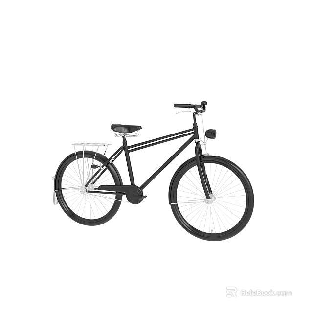 Stylish Black Bicycle With Durable Steel Frame Front Light And Rear Rack 3d model 