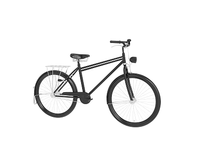 Stylish Black Bicycle With Durable Steel Frame Front Light And Rear Rack 3d model