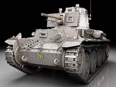 Vintage Military Tank With Number 261 Metallic Exterior Cannon Turret And Tracks 3d model