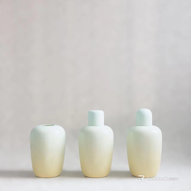 Decorative Ornament Set With Three White Ceramic Vases For Modern Home Decor 3d model 