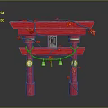 Red Torii Gate Scenery With He Ping Characters Ropes Bells Red Decorations And Gray Background