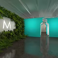 Modern Interior Space With Green Plant Wall Teal Walls White Letter M And Doorway