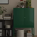 Stylish Green Cabinet With Bookshelf Books Plant And Decorative Items