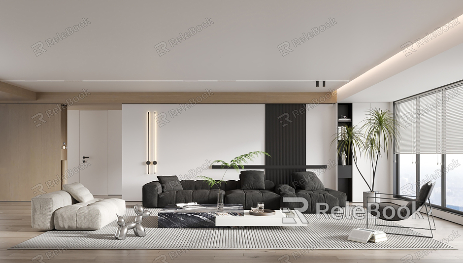 Modern Living Room Home Living Room Combination Single Sofa Multi-Person Sofa Coffee Table Ornaments Combination Floor Lamp Plant Ornaments model