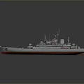 Detailed 3D Military Ship Model With Red Deck White Hull And Antennas